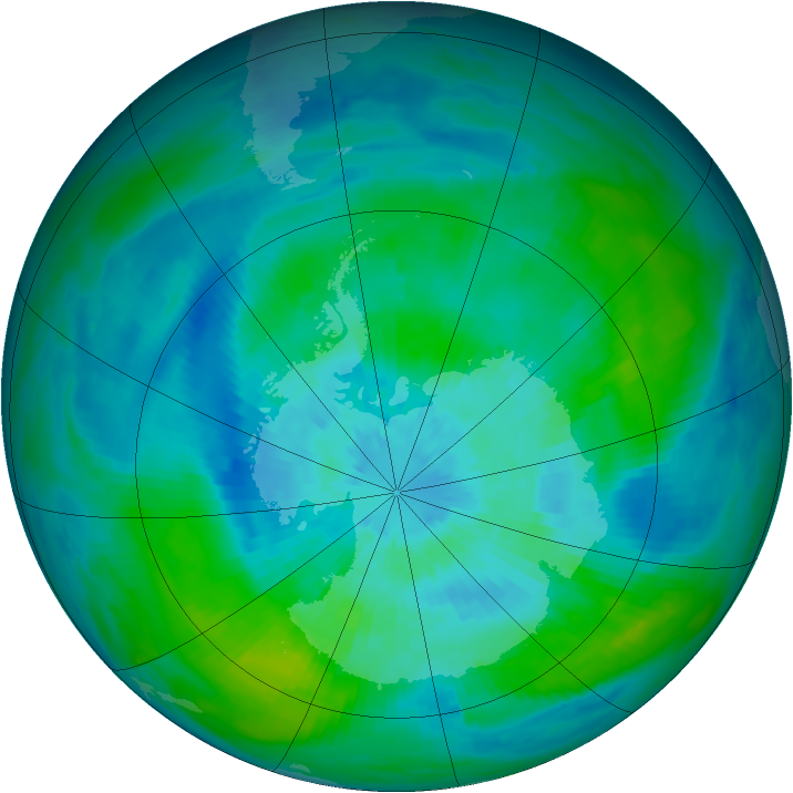 Antarctic ozone map for 16 March 1992
